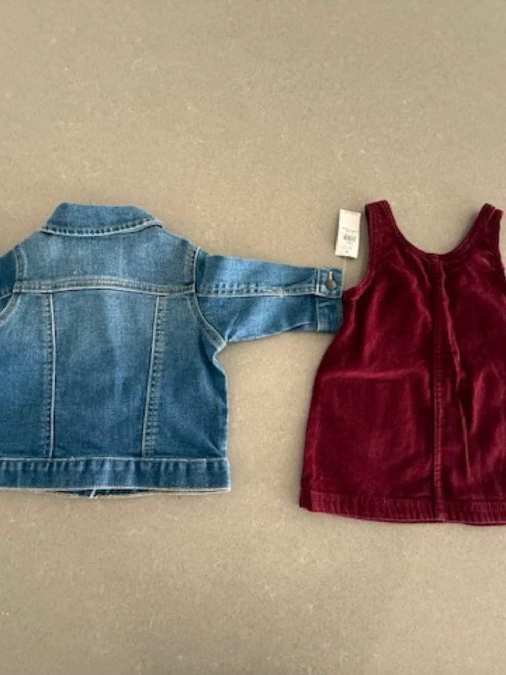 NWT/NWOT Baby Old Navy 6-12M Dark Wash Denim Jean Jacket & Maroon Dress